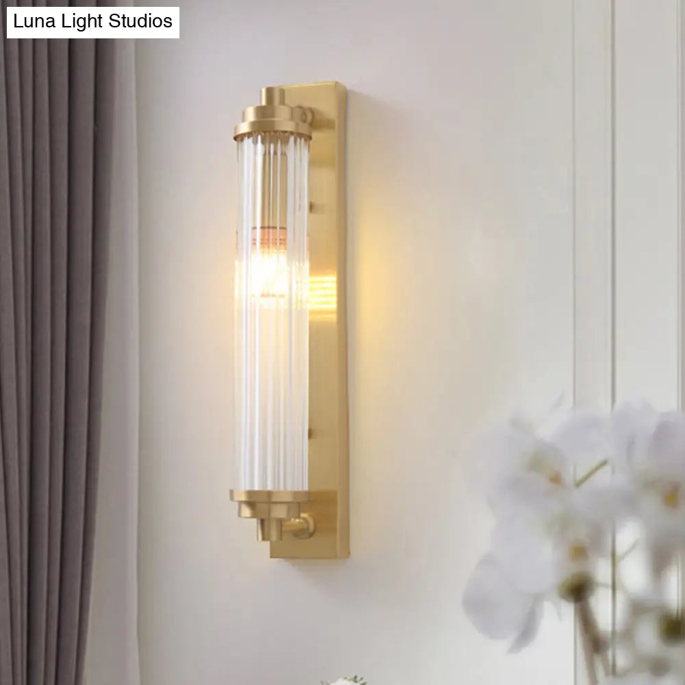 Contemporary Led Crystal Wall Light Fixture For Living Room With Clear Cylinder Pipes