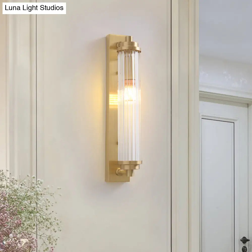 Contemporary Led Crystal Wall Light Fixture For Living Room With Clear Cylinder Pipes