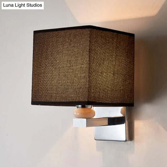 Contemporary Led Cube Wall Sconce Light - White/Black/Beige Fabric