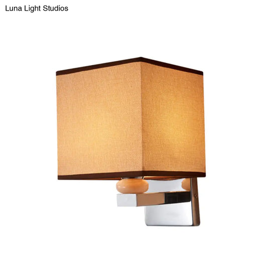 Contemporary Led Cube Wall Sconce Light - White/Black/Beige Fabric