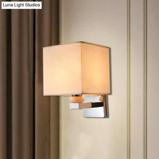 Contemporary Led Cube Wall Sconce Light - White/Black/Beige Fabric