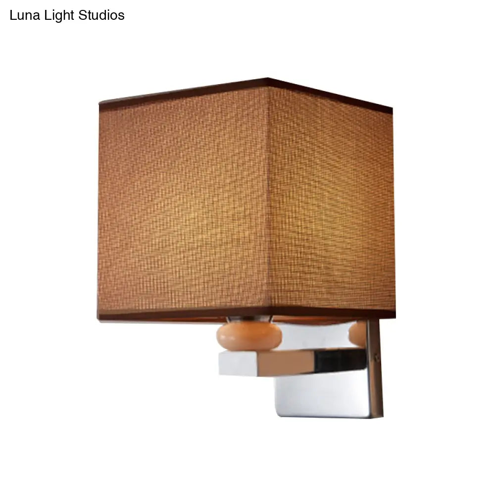 Contemporary Led Cube Wall Sconce Light - White/Black/Beige Fabric