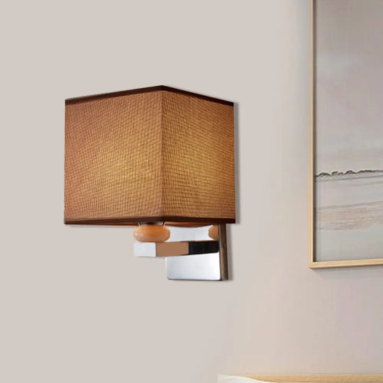 Contemporary Led Cube Wall Sconce Light - White/Black/Beige Fabric Brown