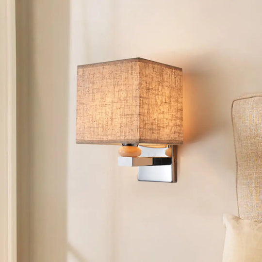 Contemporary Led Cube Wall Sconce Light - White/Black/Beige Fabric Flaxen