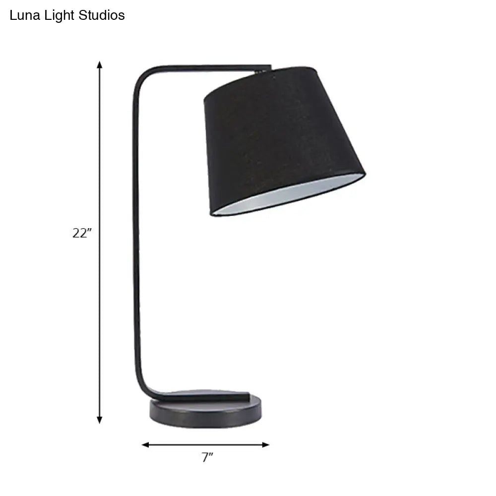 Contemporary Led Desk Lamp - Fabric Tapered Reading Book Light In White/Black With Metal Base