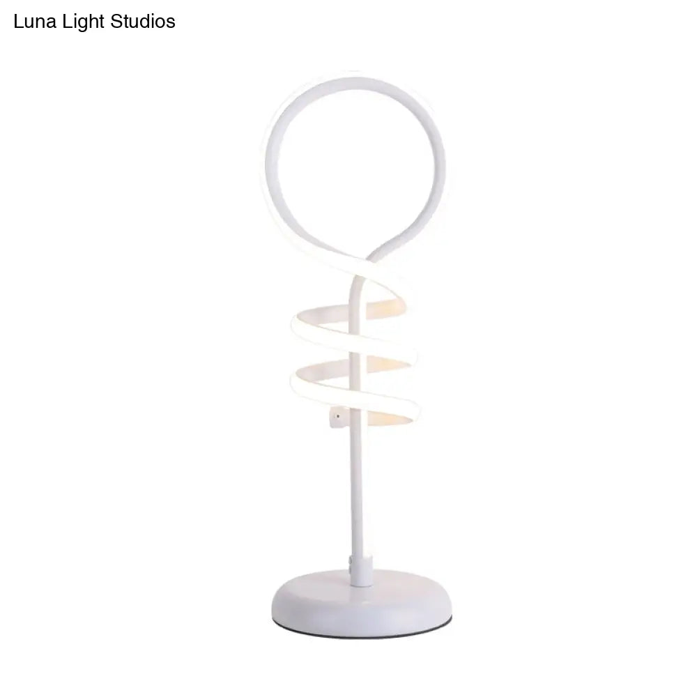 Contemporary Led Desk Lamp - White Lollipop Light With Spiral Design Warm/White Ideal For Reading