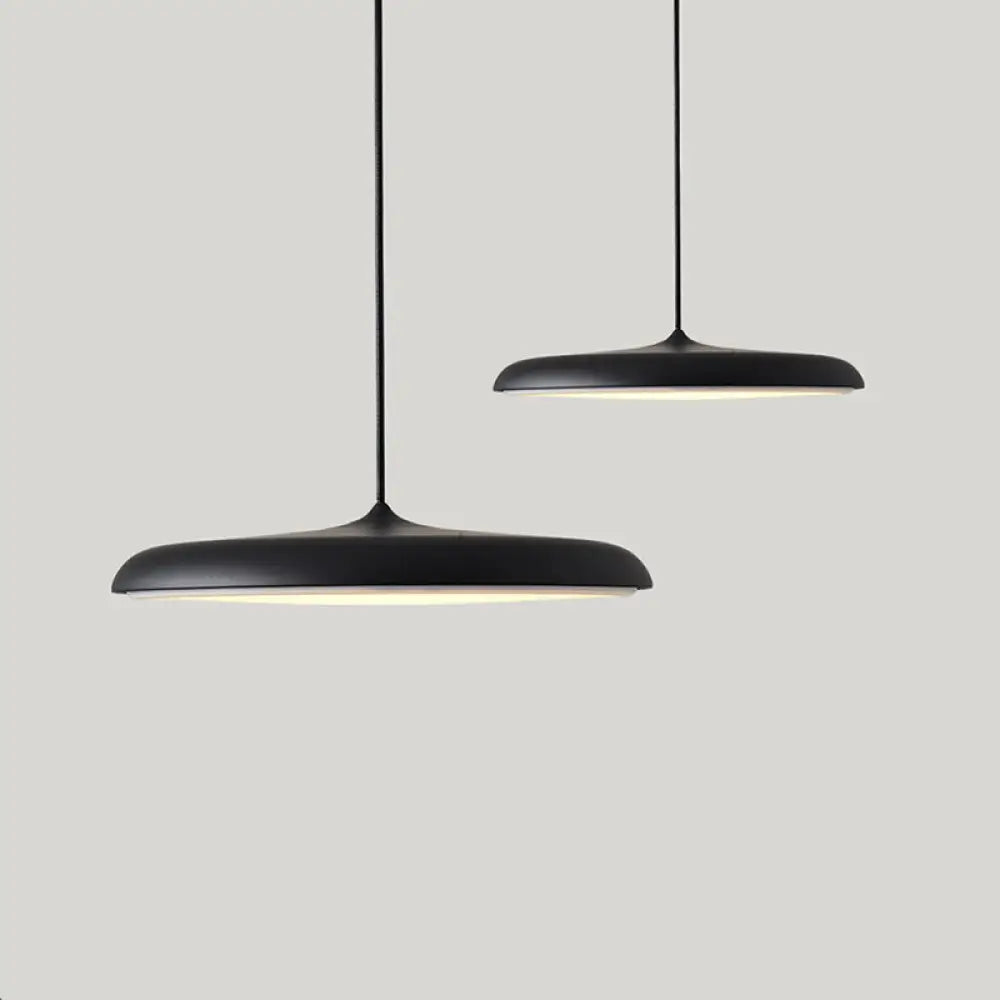 Contemporary Led Dining Room Pendant Light: Saucer Metal Suspension Lighting Black / Small