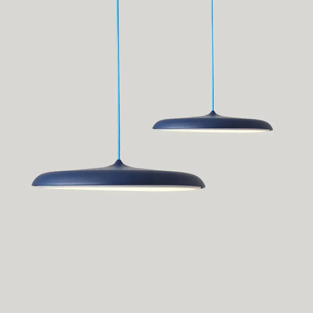 Contemporary Led Dining Room Pendant Light: Saucer Metal Suspension Lighting Blue / Small