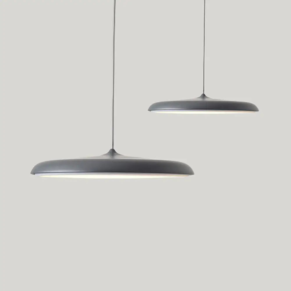 Contemporary Led Dining Room Pendant Light: Saucer Metal Suspension Lighting Grey / Small