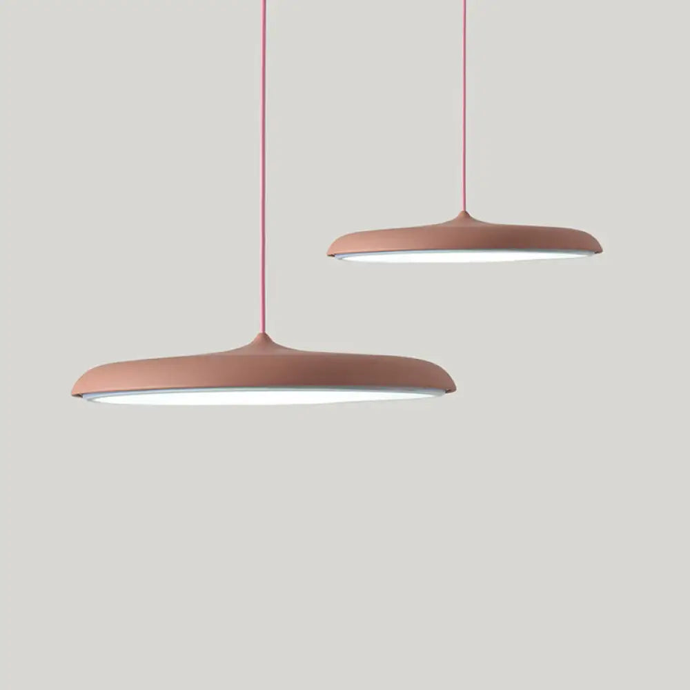 Contemporary Led Dining Room Pendant Light: Saucer Metal Suspension Lighting Pink / Small
