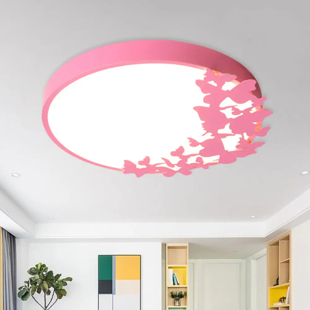 Contemporary Led Drum Ceiling Light Fixture In Pink/Blue/Yellow - Brighten Your Bedroom With Flush