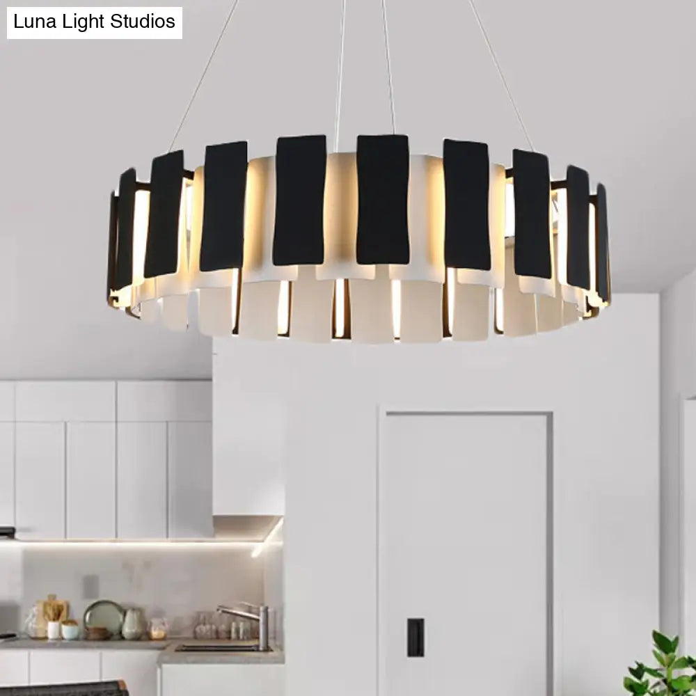 Contemporary Led Drum Chandelier Lamp - Black Rectangle Panel Hanging Light