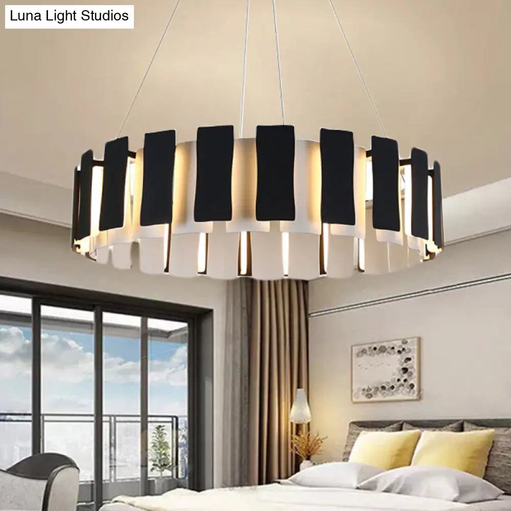 Contemporary Led Metal Drum Chandelier Lamp - Black Rectangle Panel Design