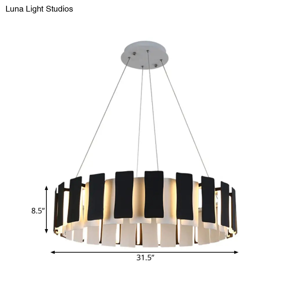 Contemporary Led Drum Chandelier Lamp - Black Rectangle Panel Hanging Light