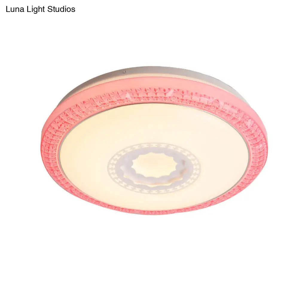 Contemporary Led Drum Flush Mount Lamp - Acrylic Diffuser In White/Pink/Blue Ideal For Bedroom