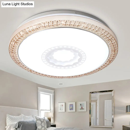 Contemporary Led Drum Flush Mount Lamp - Acrylic Diffuser In White/Pink/Blue Ideal For Bedroom