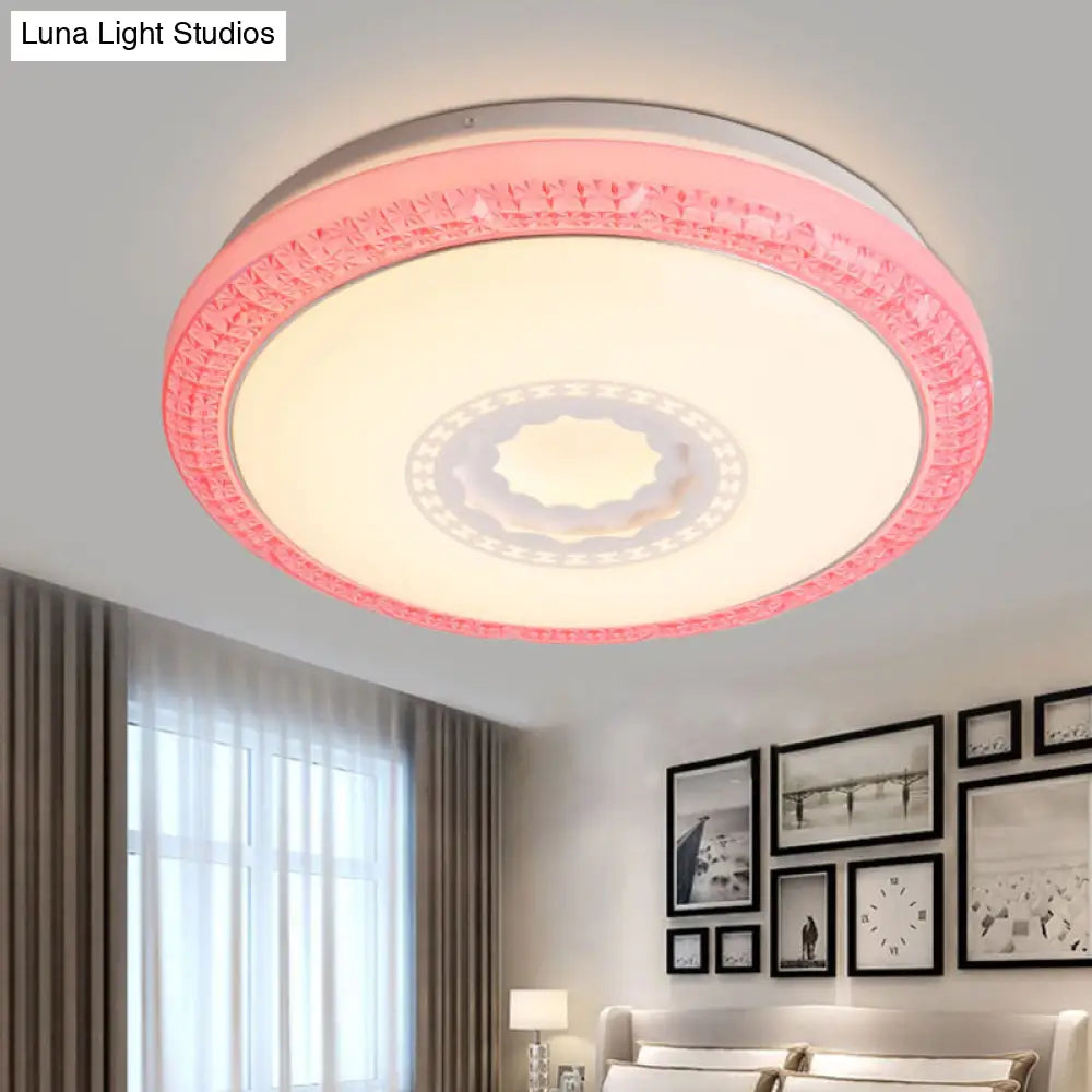 Contemporary Led Drum Flush Mount Lamp - Acrylic Diffuser In White/Pink/Blue Ideal For Bedroom