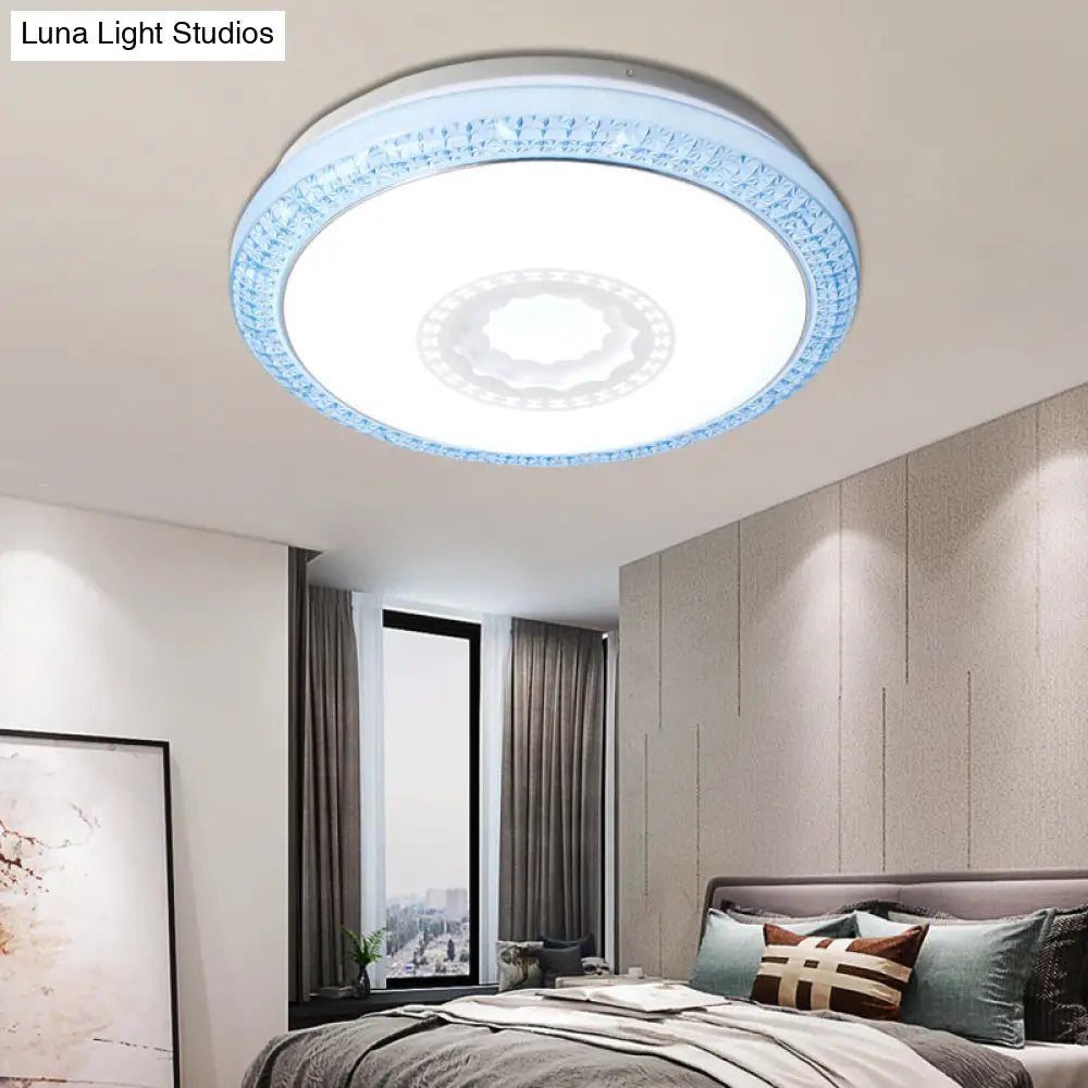 Contemporary Led Drum Flush Mount Lamp - Acrylic Diffuser In White/Pink/Blue Ideal For Bedroom