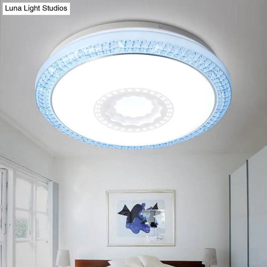 Contemporary Led Drum Flush Mount Lamp - Acrylic Diffuser In White/Pink/Blue Ideal For Bedroom