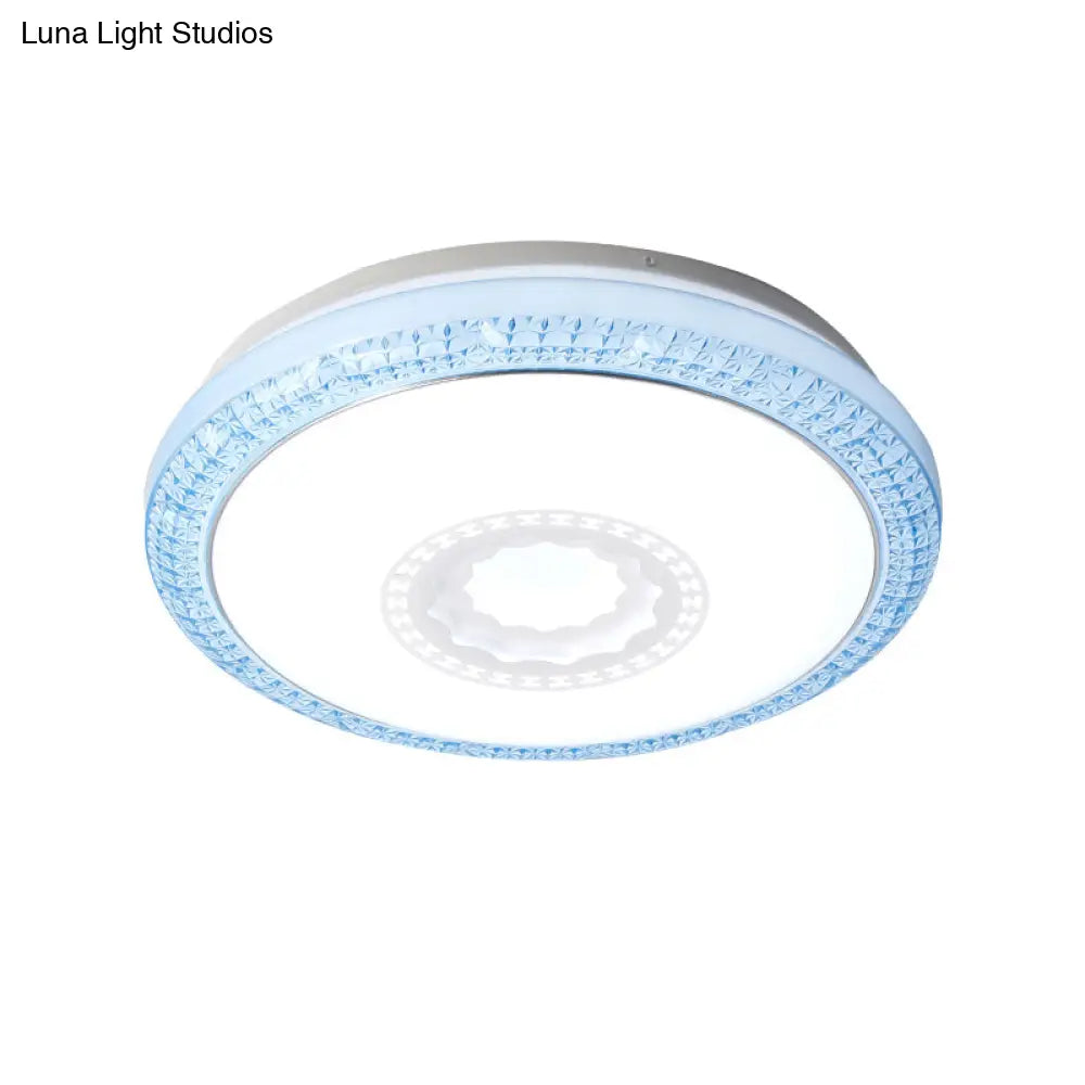 Contemporary Led Drum Flush Mount Lamp - Acrylic Diffuser In White/Pink/Blue Ideal For Bedroom