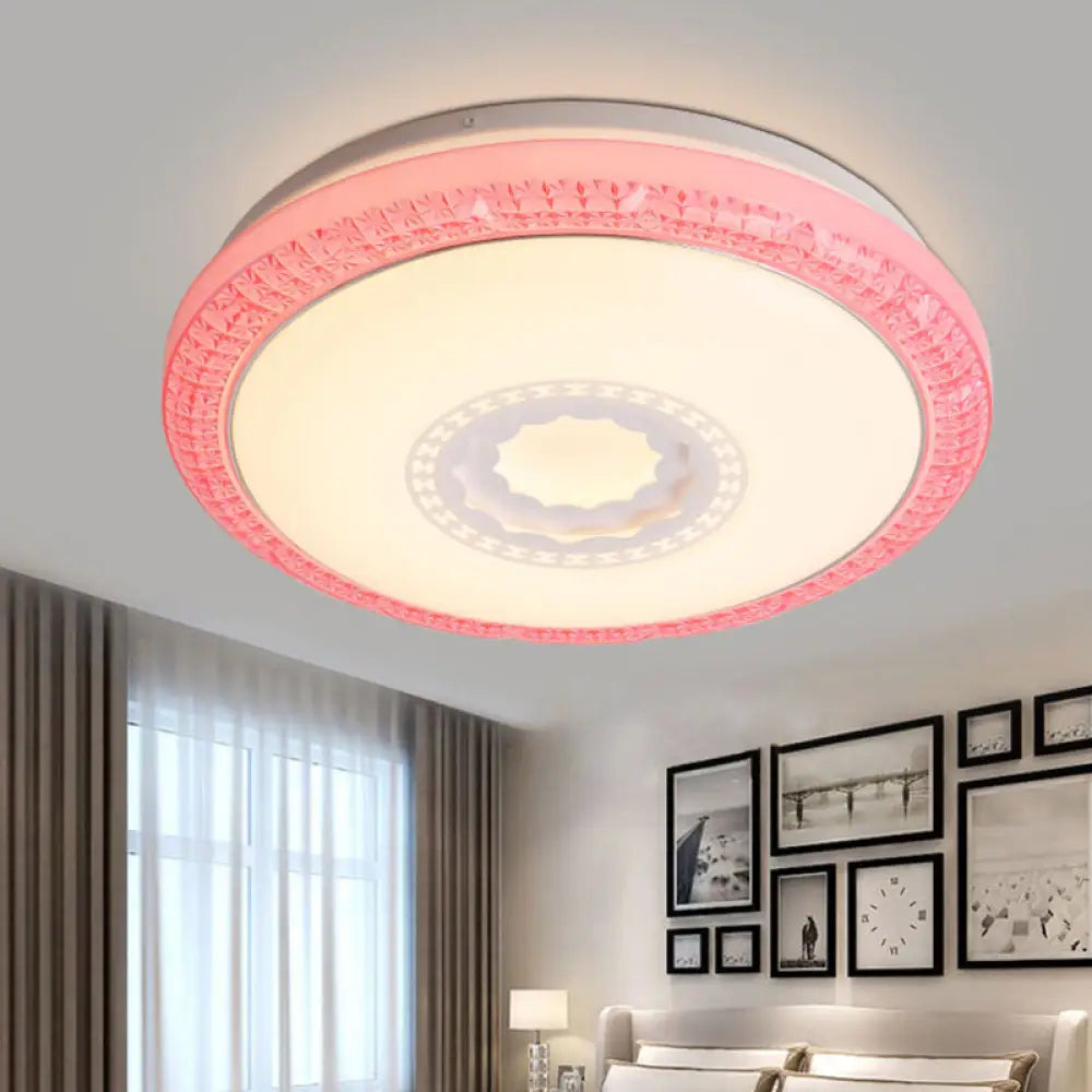 Contemporary Led Drum Flush Mount Lamp - Acrylic Diffuser In White/Pink/Blue Ideal For Bedroom