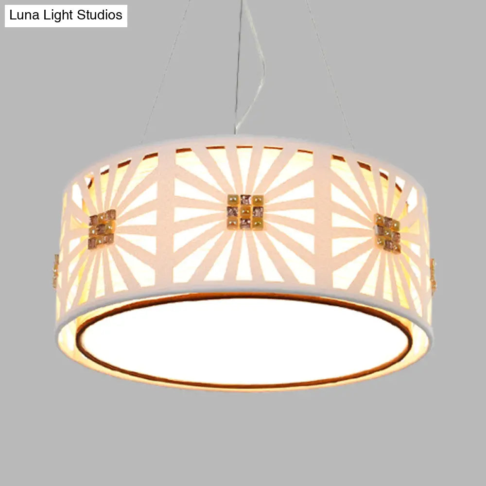 Contemporary Led Metal Hanging Drum Pendant Light With Fabric Shade White 18/21.5 Wide