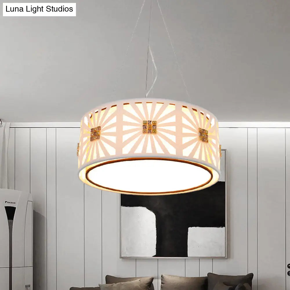 Contemporary Led Metal Hanging Drum Pendant Light With Fabric Shade White 18/21.5 Wide