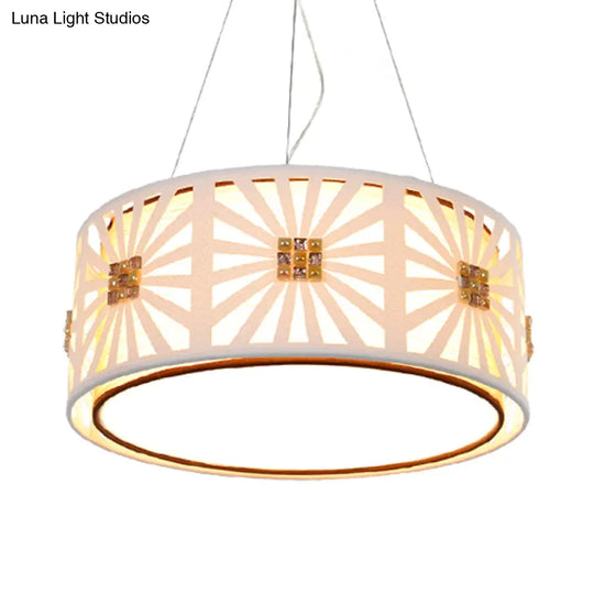 Contemporary Led Drum Pendant With Metal Frame - White & Fabric Shade 18’/21.5’ Wide