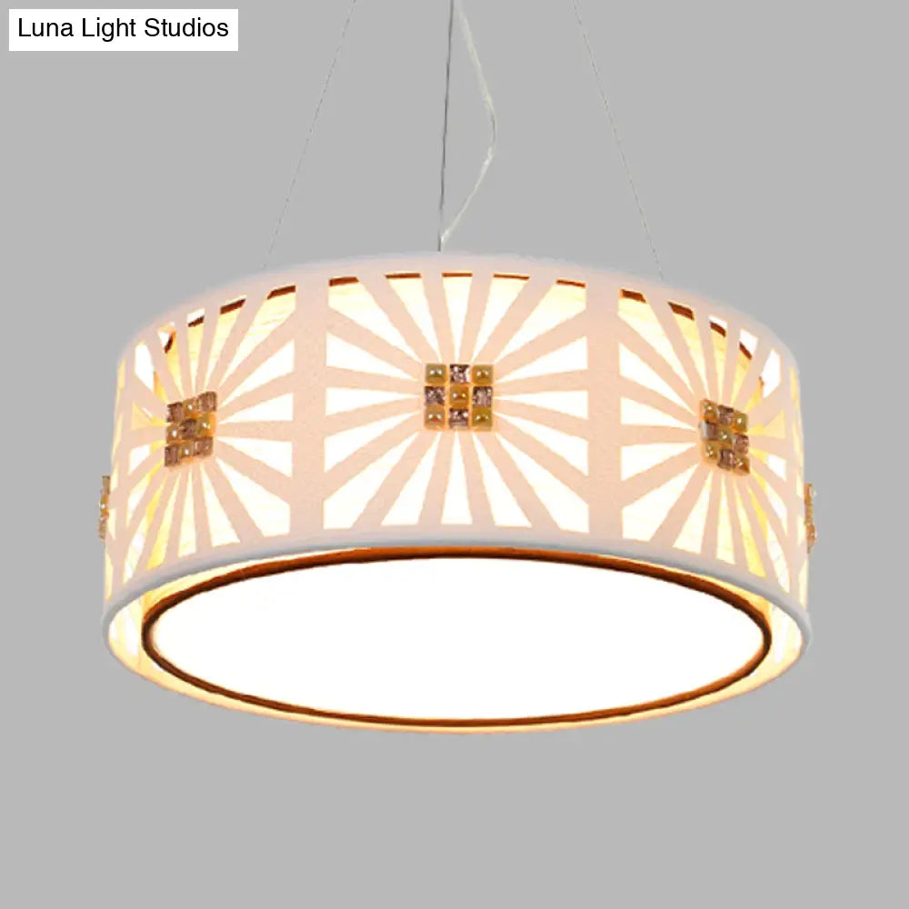 Contemporary Led Drum Pendant With Metal Frame - White & Fabric Shade 18’/21.5’ Wide