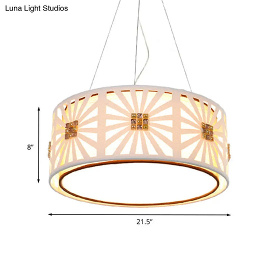 Contemporary Led Metal Hanging Drum Pendant Light With Fabric Shade White 18/21.5 Wide