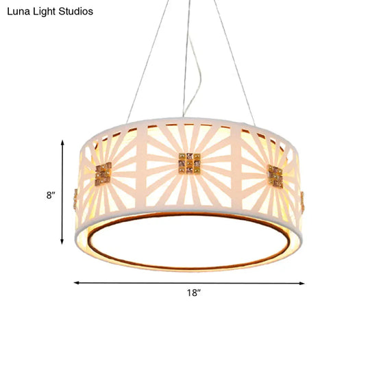 Contemporary Led Metal Hanging Drum Pendant Light With Fabric Shade White 18/21.5 Wide