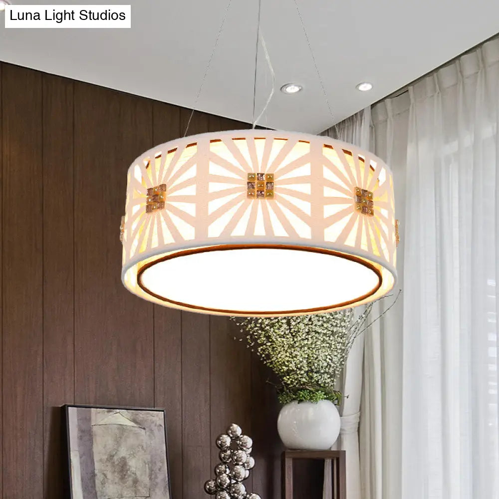 Contemporary Led Metal Hanging Drum Pendant Light With Fabric Shade White 18/21.5 Wide / 18