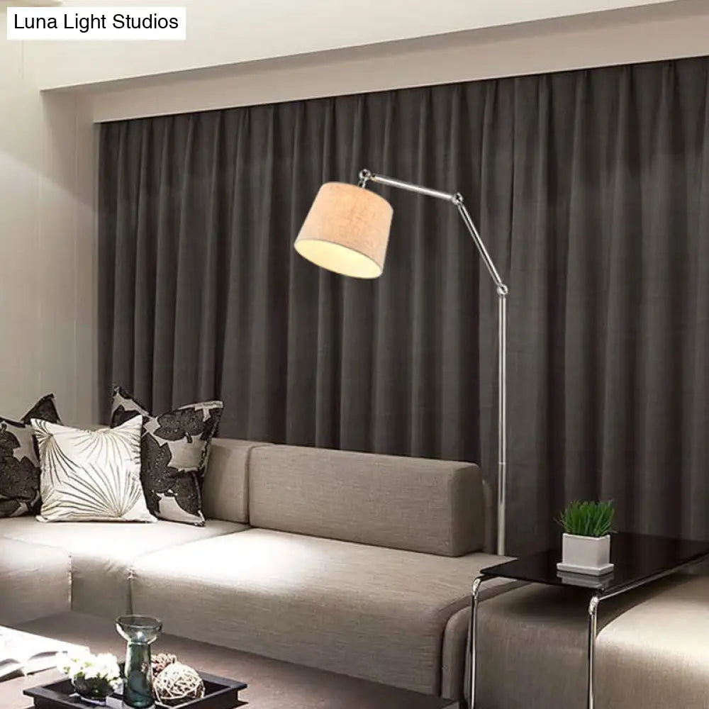 Contemporary Led Floor Lamp In Beige: Adjustable Arm Tapered Design For Reading