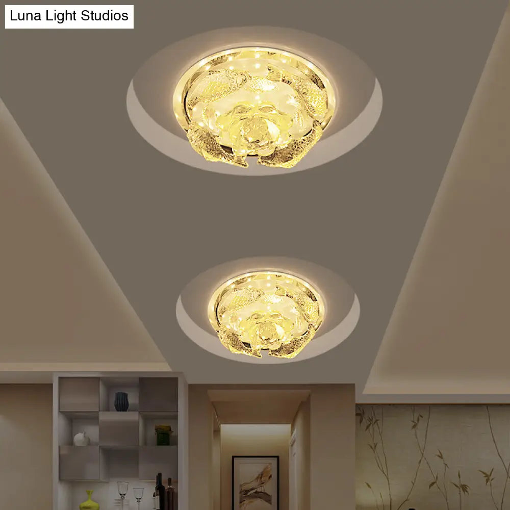 Contemporary Led Floral Crystal Ceiling Light - Warm/White Flush Mount