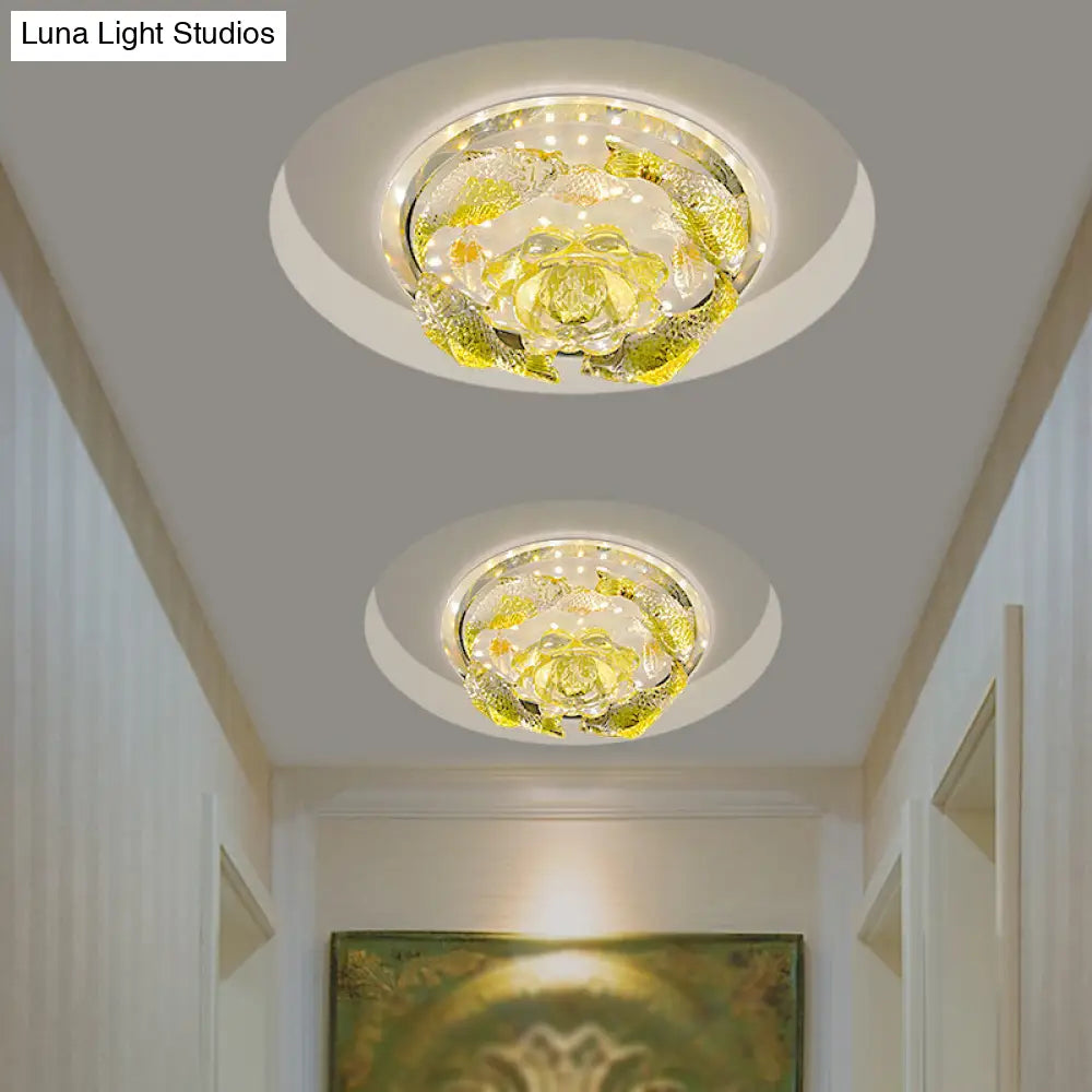 Contemporary Led Floral Crystal Ceiling Light - Warm/White Flush Mount Yellow / White