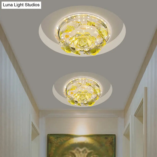 Contemporary Led Floral Crystal Ceiling Light - Warm/White Flush Mount Yellow / White