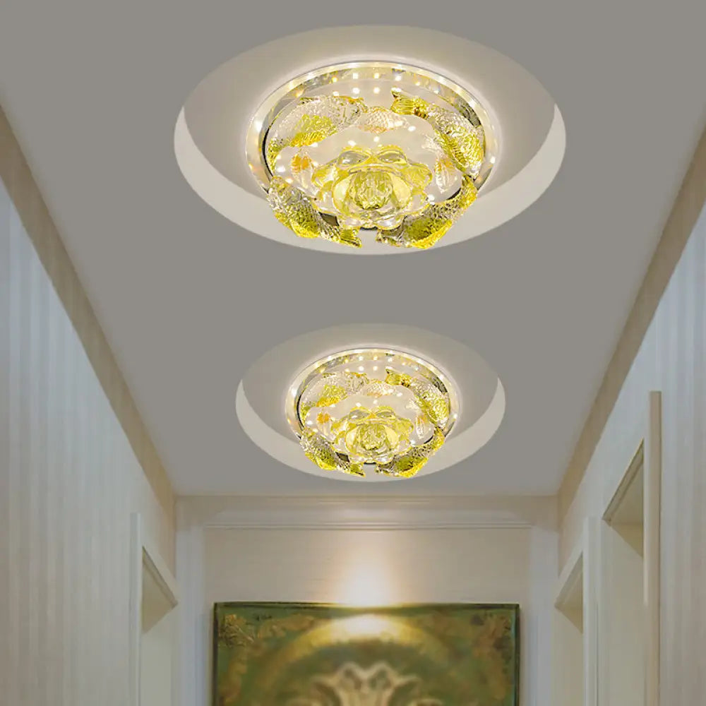 Contemporary Led Floral Crystal Ceiling Light - Warm/White Flush Mount Yellow / White