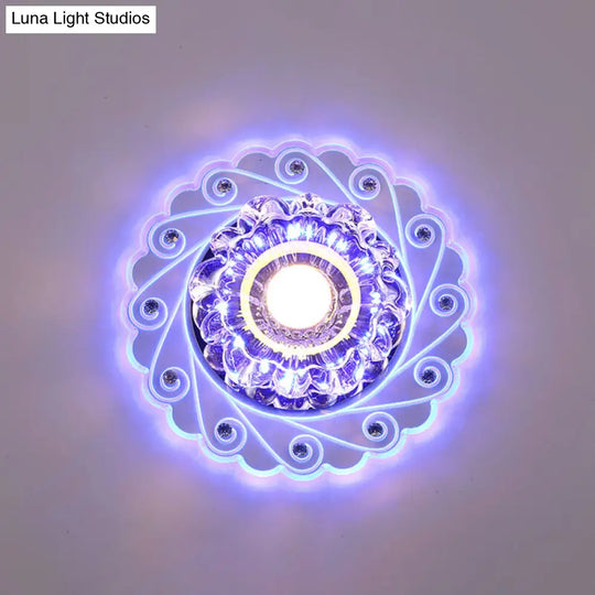 Contemporary Led Flower Flush Crystal Ceiling Light For Elegant Passages Clear / Blue