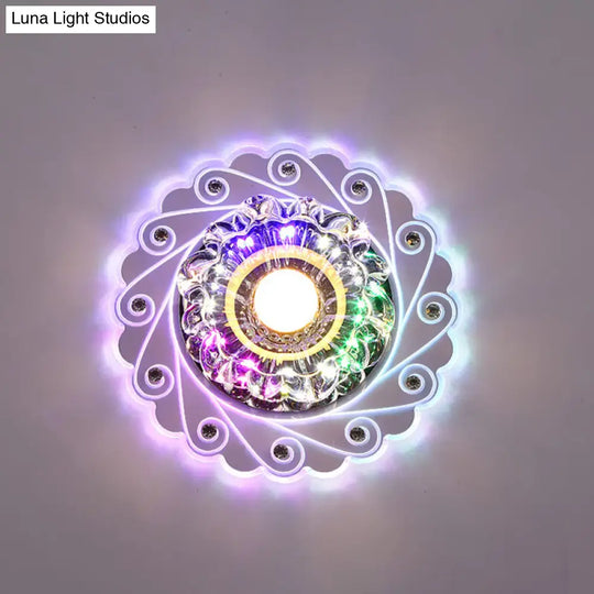 Contemporary Led Flower Flush Crystal Ceiling Light For Elegant Passages Clear / Multi Color