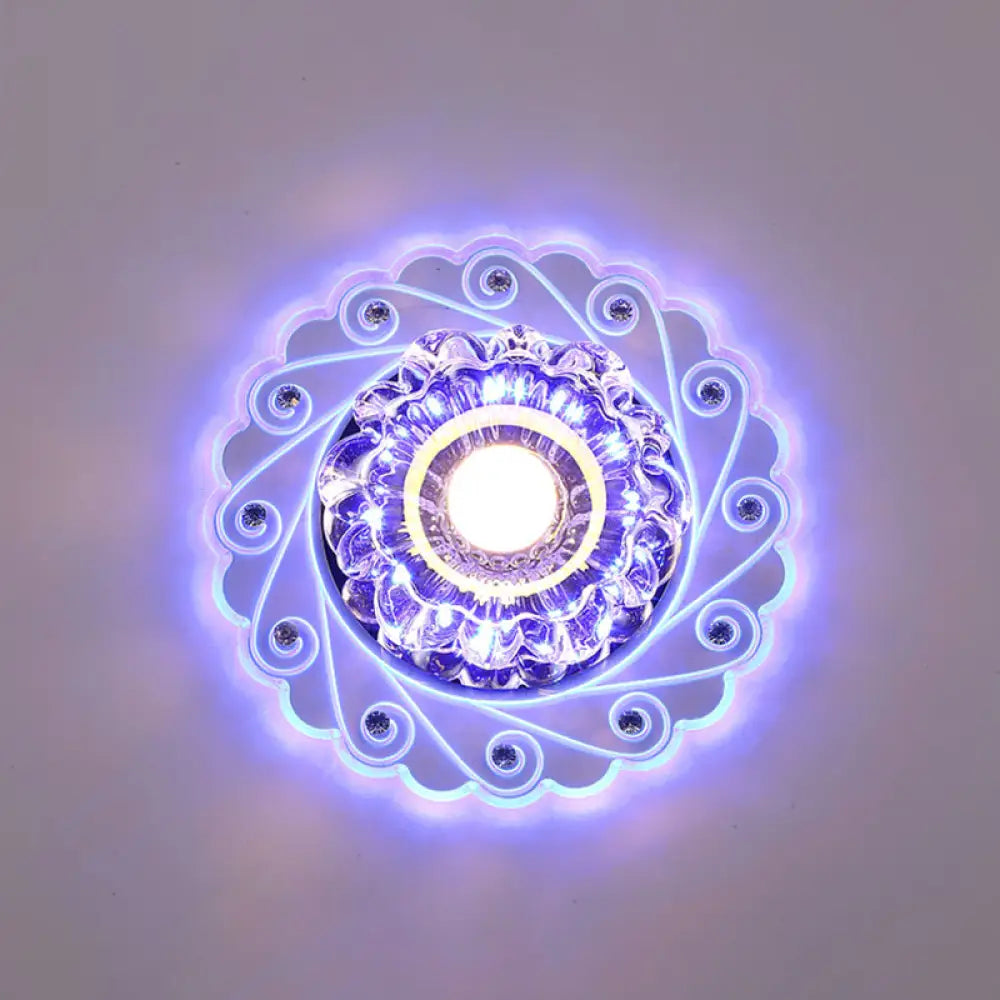 Contemporary Led Flower Flush Crystal Ceiling Light For Elegant Passages Clear / Blue