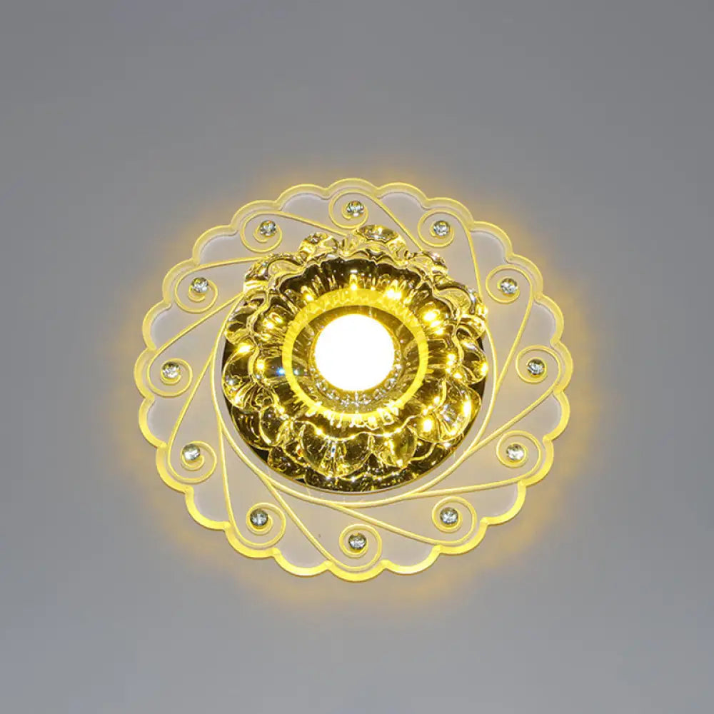 Contemporary Led Flower Flush Crystal Ceiling Light For Elegant Passages Clear / Warm