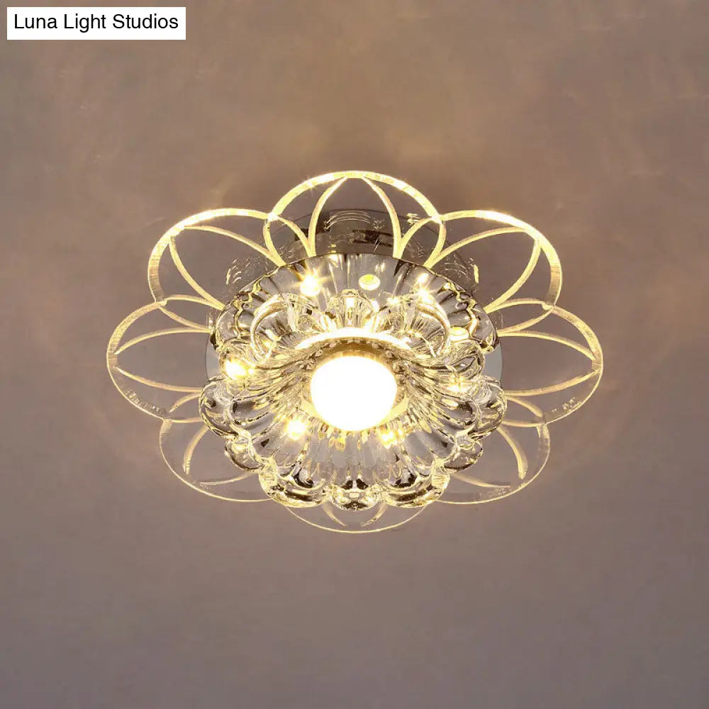 Contemporary Led Flower Flushmount Ceiling Light W/ Clear Crystals - Warm White & Multi Color