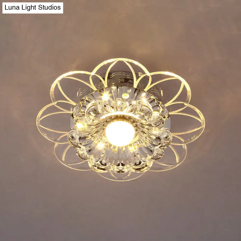 Contemporary Led Flower Flushmount Ceiling Light W/ Clear Crystals - Warm White & Multi Color