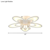 Contemporary Led Flush Ceiling Lamp In White - Acrylic And Crystal Semi Mount Lighting