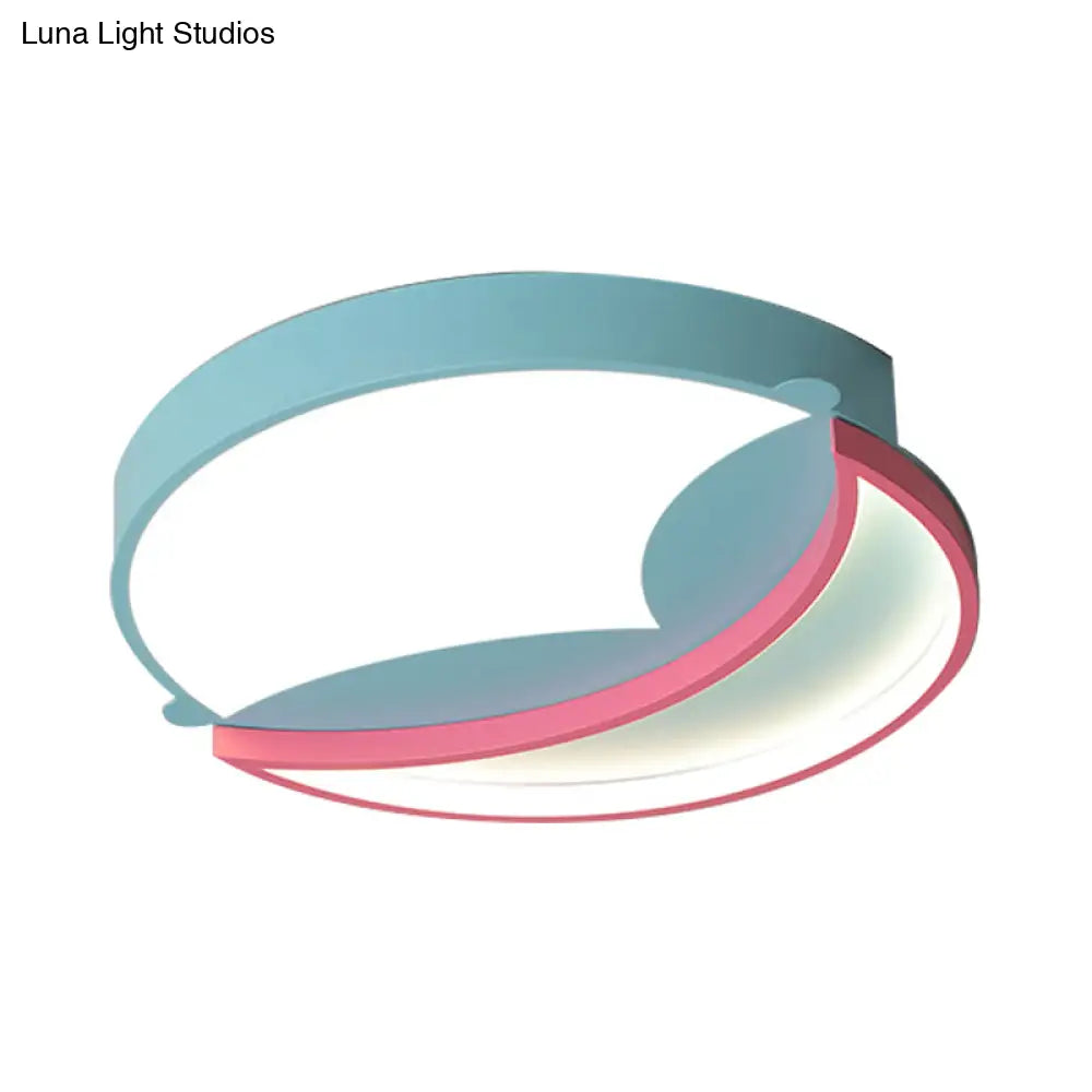 Contemporary Led Flush Ceiling Light - Blue/Pink Crescent Pendant For Bedroom