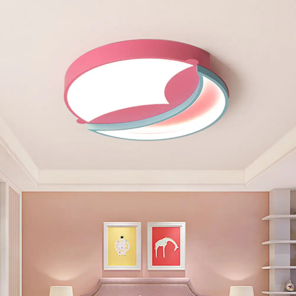 Contemporary Led Flush Ceiling Light - Blue/Pink Crescent Pendant For Bedroom Pink