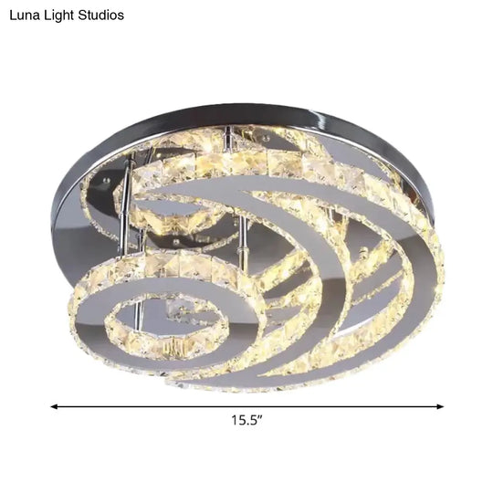 Contemporary Led Flush Ceiling Light: Chrome Moon Mount With Clear Crystal Shade