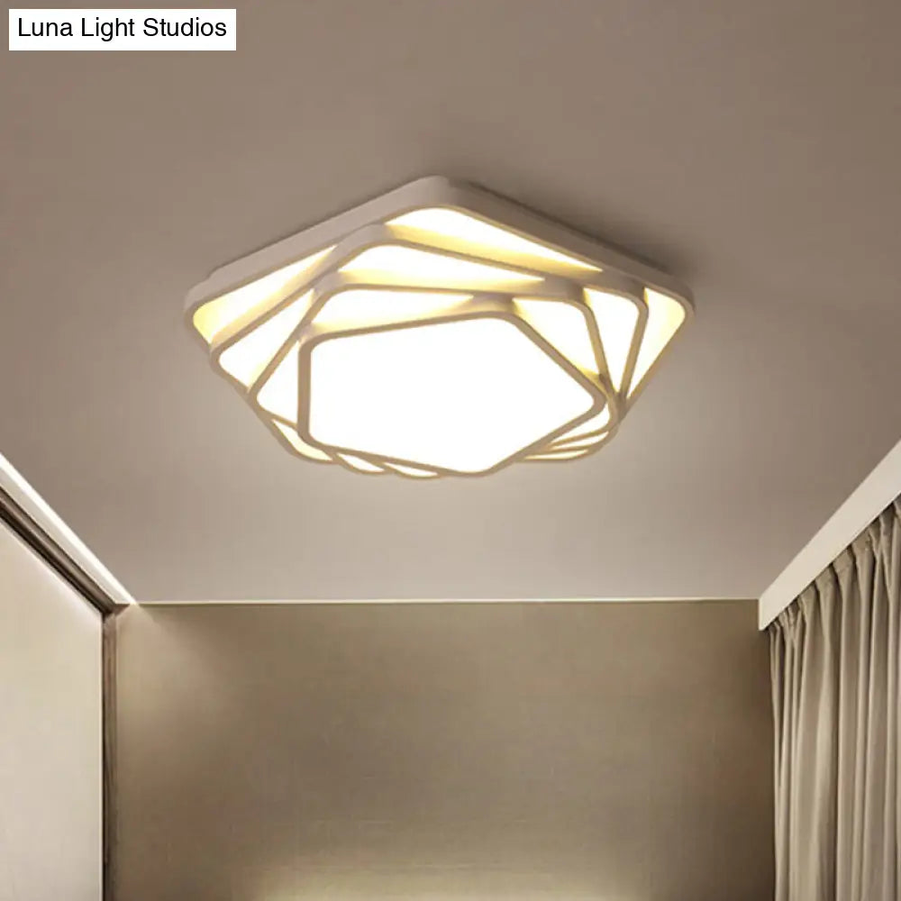 Contemporary Led Flush Ceiling Light - Pentagon Design In Warm/White For Bedroom Acrylic Diffuser