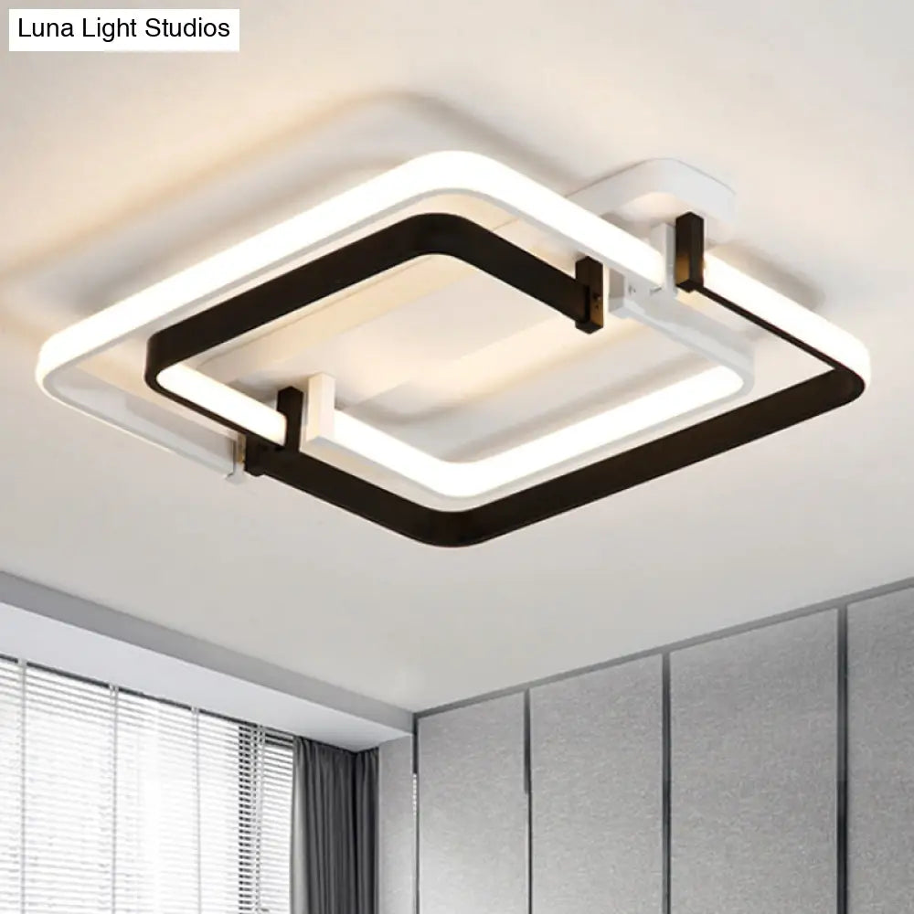 Contemporary Led Flush Ceiling Light: Round Edge Metal Black/White White/Warm Light - 18’/21.5