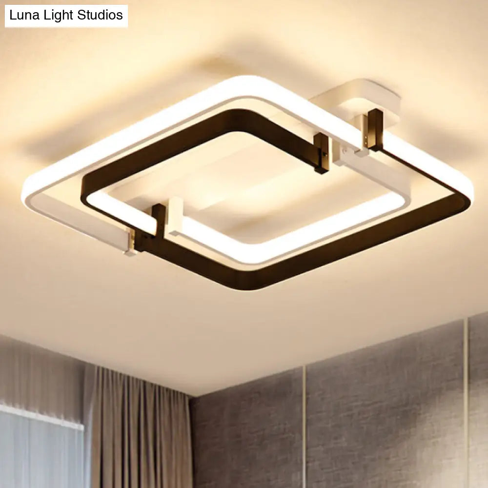 Contemporary Led Flush Ceiling Light: Round Edge Metal Black/White White/Warm Light - 18/21.5